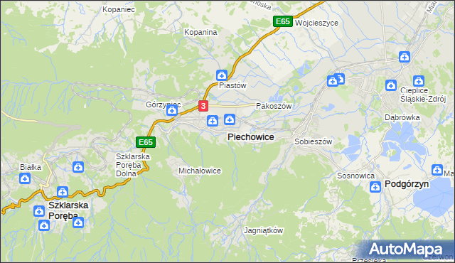 mapa Piechowice powiat jeleniogórski, Piechowice powiat jeleniogórski na mapie Targeo