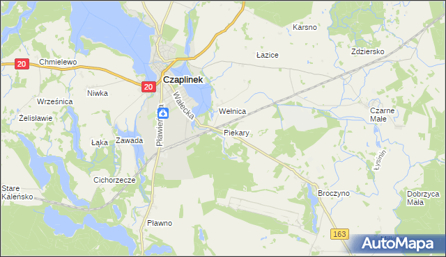 mapa Piekary gmina Czaplinek, Piekary gmina Czaplinek na mapie Targeo
