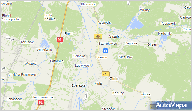 mapa Pławno gmina Gidle, Pławno gmina Gidle na mapie Targeo