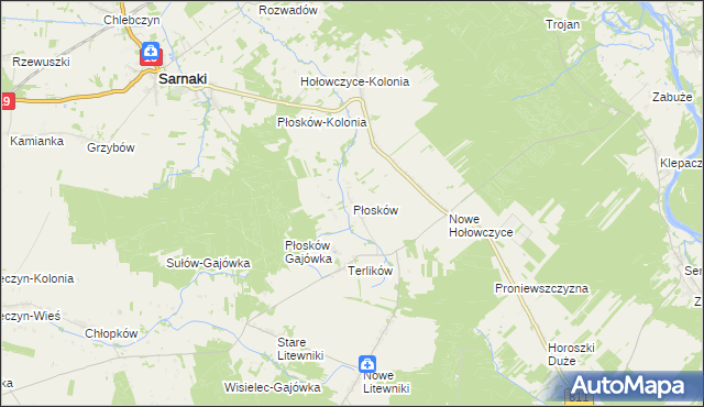 mapa Płosków gmina Sarnaki, Płosków gmina Sarnaki na mapie Targeo