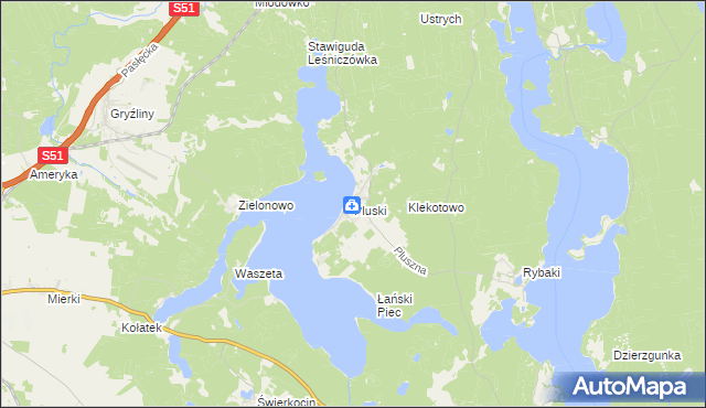 mapa Pluski gmina Stawiguda, Pluski gmina Stawiguda na mapie Targeo