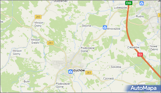 mapa Podbrzezie Dolne, Podbrzezie Dolne na mapie Targeo