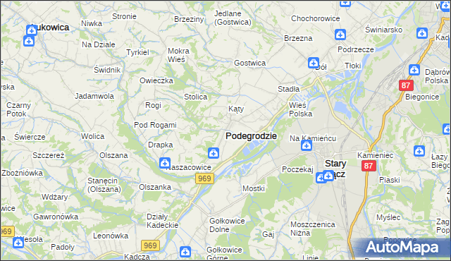 mapa Podegrodzie powiat nowosądecki, Podegrodzie powiat nowosądecki na mapie Targeo