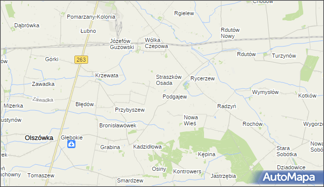 mapa Podgajew gmina Kłodawa, Podgajew gmina Kłodawa na mapie Targeo