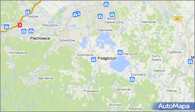 mapa Podgórzyn powiat jeleniogórski, Podgórzyn powiat jeleniogórski na mapie Targeo