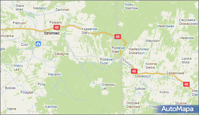mapa Podlesie Duże gmina Stromiec, Podlesie Duże gmina Stromiec na mapie Targeo