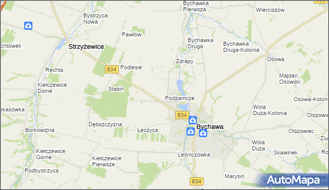 mapa Podzamcze gmina Bychawa, Podzamcze gmina Bychawa na mapie Targeo