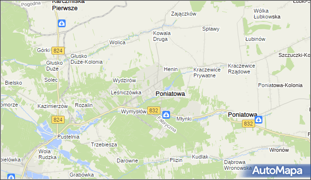 mapa Poniatowa powiat opolski, Poniatowa powiat opolski na mapie Targeo