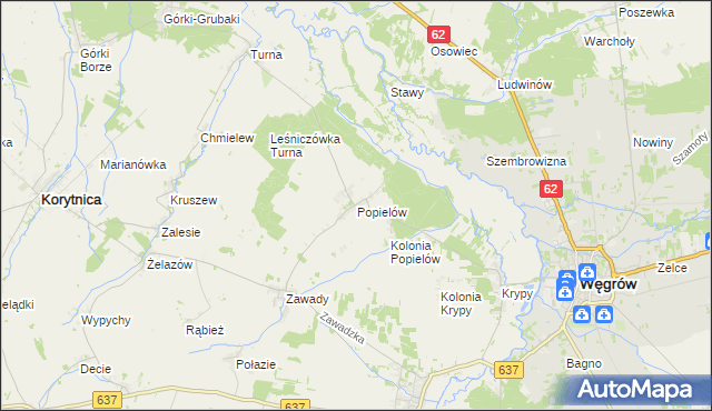 mapa Popielów gmina Liw, Popielów gmina Liw na mapie Targeo