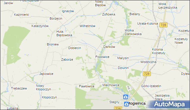 mapa Popowice gmina Mogielnica, Popowice gmina Mogielnica na mapie Targeo