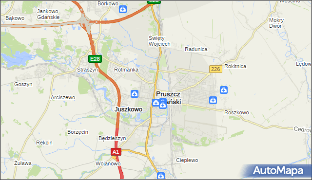 mapa Pruszcz Gdański, Pruszcz Gdański na mapie Targeo