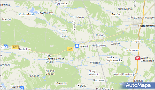 mapa Pustelnik gmina Stanisławów, Pustelnik gmina Stanisławów na mapie Targeo