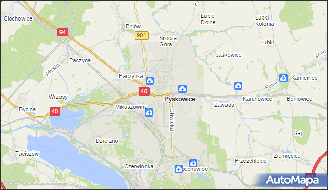 mapa Pyskowice powiat gliwicki, Pyskowice powiat gliwicki na mapie Targeo