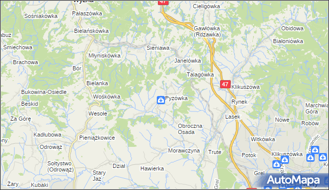 mapa Pyzówka, Pyzówka na mapie Targeo