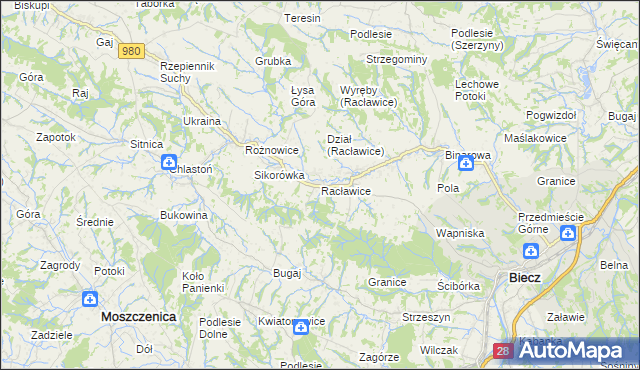 mapa Racławice gmina Biecz, Racławice gmina Biecz na mapie Targeo