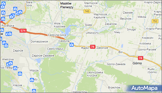 mapa Radlin gmina Górno, Radlin gmina Górno na mapie Targeo