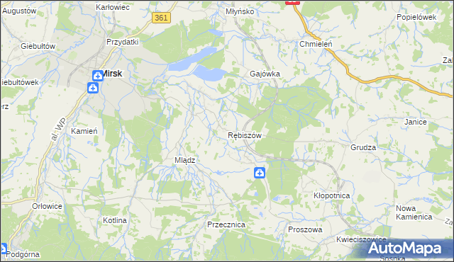 mapa Rębiszów, Rębiszów na mapie Targeo