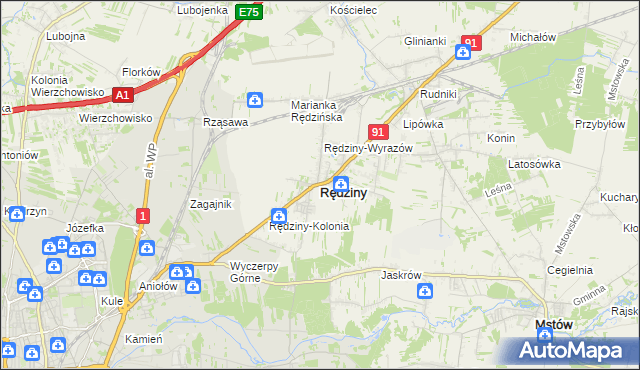 mapa Rędziny powiat częstochowski, Rędziny powiat częstochowski na mapie Targeo