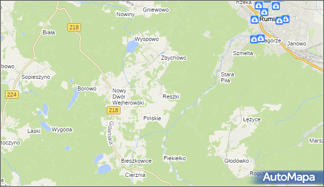 mapa Reszki gmina Wejherowo, Reszki gmina Wejherowo na mapie Targeo