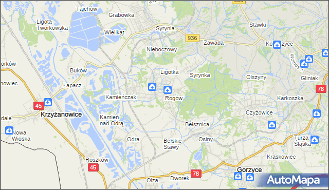 mapa Rogów gmina Gorzyce, Rogów gmina Gorzyce na mapie Targeo