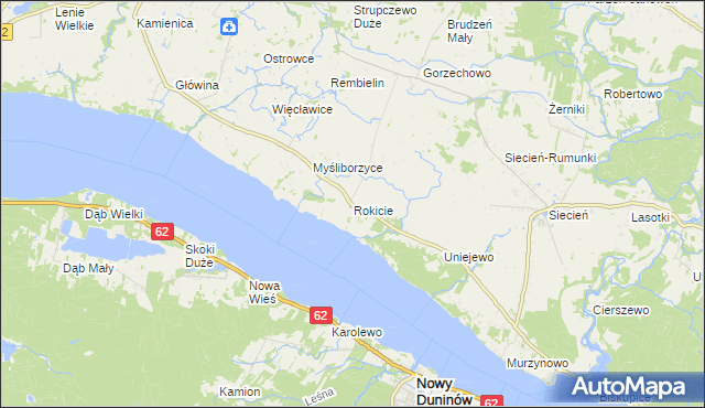 mapa Rokicie gmina Brudzeń Duży, Rokicie gmina Brudzeń Duży na mapie Targeo