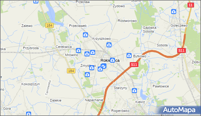 mapa Rokietnica powiat poznański, Rokietnica powiat poznański na mapie Targeo