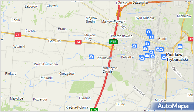 mapa Rokszyce gmina Wola Krzysztoporska, Rokszyce gmina Wola Krzysztoporska na mapie Targeo