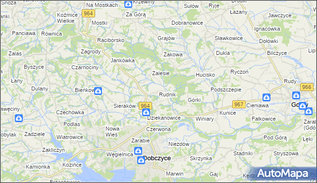 mapa Rudnik gmina Dobczyce, Rudnik gmina Dobczyce na mapie Targeo