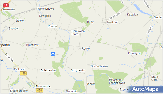 mapa Rusko gmina Jaraczewo, Rusko gmina Jaraczewo na mapie Targeo