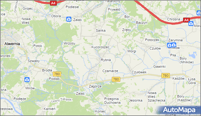 mapa Rybna gmina Czernichów, Rybna gmina Czernichów na mapie Targeo