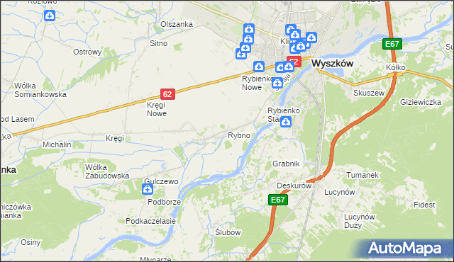 mapa Rybno gmina Wyszków, Rybno gmina Wyszków na mapie Targeo