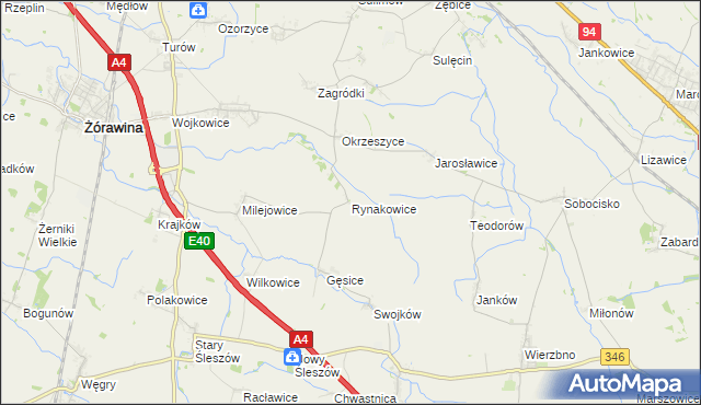 mapa Rynakowice, Rynakowice na mapie Targeo
