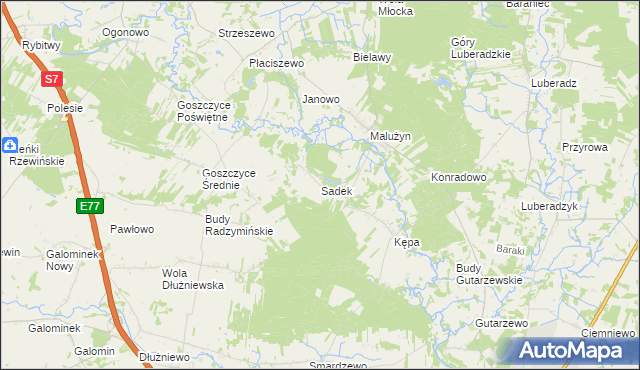 mapa Sadek gmina Glinojeck, Sadek gmina Glinojeck na mapie Targeo