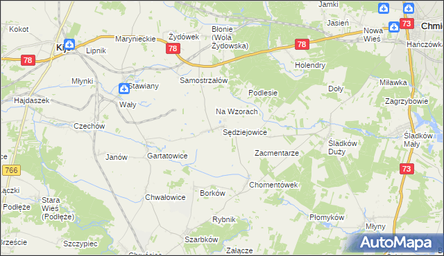 mapa Sędziejowice gmina Chmielnik, Sędziejowice gmina Chmielnik na mapie Targeo