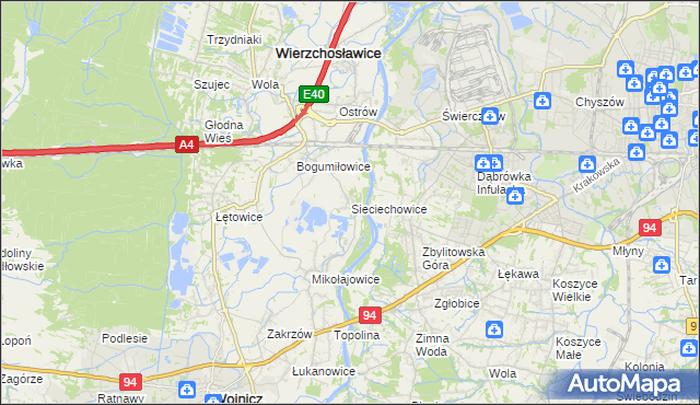 mapa Sieciechowice gmina Wierzchosławice, Sieciechowice gmina Wierzchosławice na mapie Targeo