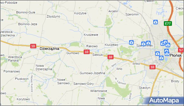 mapa Siekluki gmina Dzierzążnia, Siekluki gmina Dzierzążnia na mapie Targeo