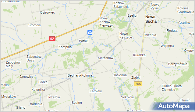 mapa Sierzchów gmina Bolimów, Sierzchów gmina Bolimów na mapie Targeo