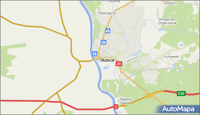 mapa Słubice, Słubice na mapie Targeo