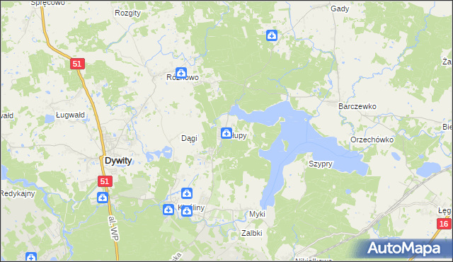 mapa Słupy gmina Dywity, Słupy gmina Dywity na mapie Targeo