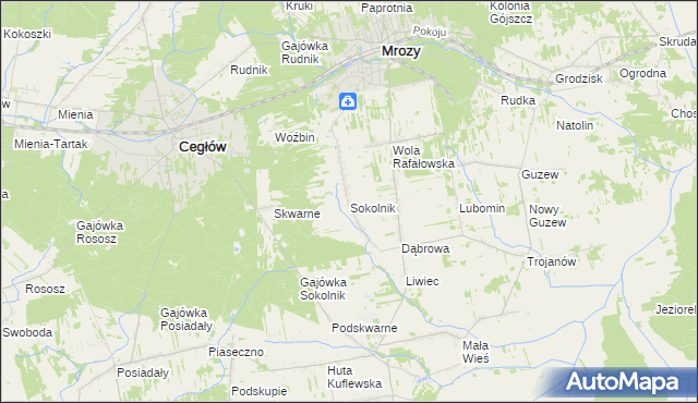 mapa Sokolnik gmina Mrozy, Sokolnik gmina Mrozy na mapie Targeo