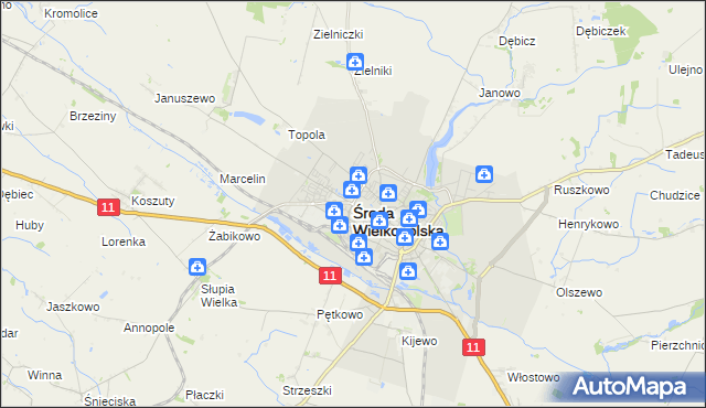 mapa Środa Wielkopolska, Środa Wielkopolska na mapie Targeo