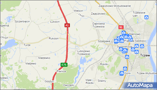 mapa Stanisławie gmina Tczew, Stanisławie gmina Tczew na mapie Targeo