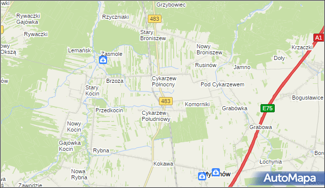 mapa Stary Cykarzew, Stary Cykarzew na mapie Targeo