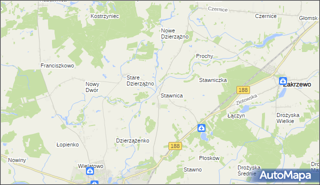 mapa Stawnica gmina Złotów, Stawnica gmina Złotów na mapie Targeo