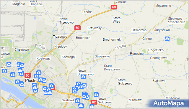 mapa Stróżewko gmina Radzanowo, Stróżewko gmina Radzanowo na mapie Targeo