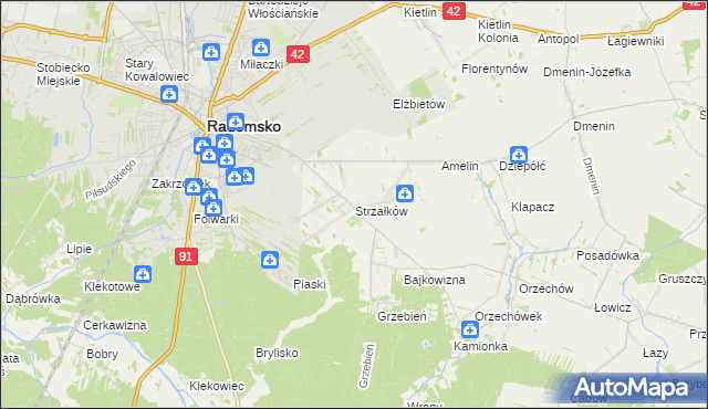 mapa Strzałków gmina Radomsko, Strzałków gmina Radomsko na mapie Targeo