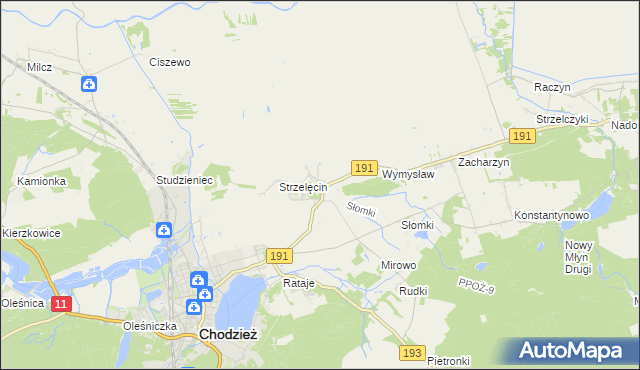 mapa Strzelce gmina Chodzież, Strzelce gmina Chodzież na mapie Targeo