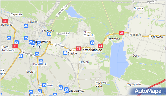 mapa Świerklaniec, Świerklaniec na mapie Targeo