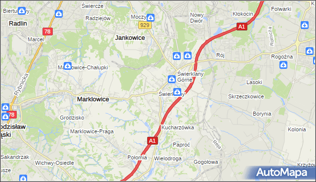 mapa Świerklany, Świerklany na mapie Targeo