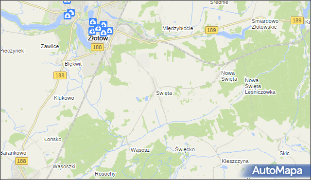 mapa Święta gmina Złotów, Święta gmina Złotów na mapie Targeo